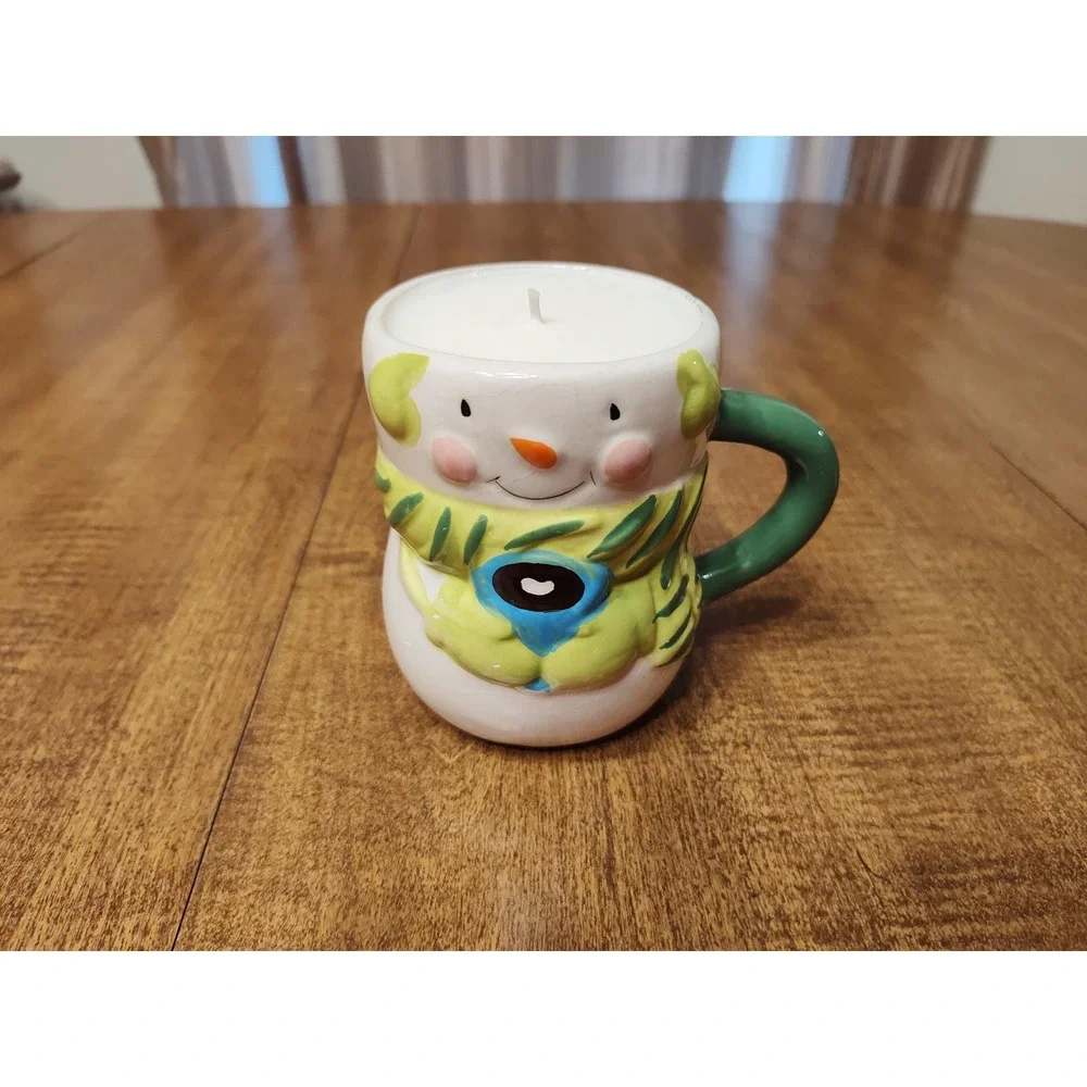 Snowman Coffee‎ Mug Christmas Tree Scented Candle Handmade 14 oz Christmas A57